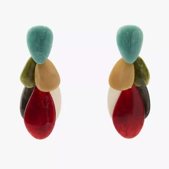 New Zara Vibrant Multicolor Resin Dangle Earrings - Picture 4 of 11